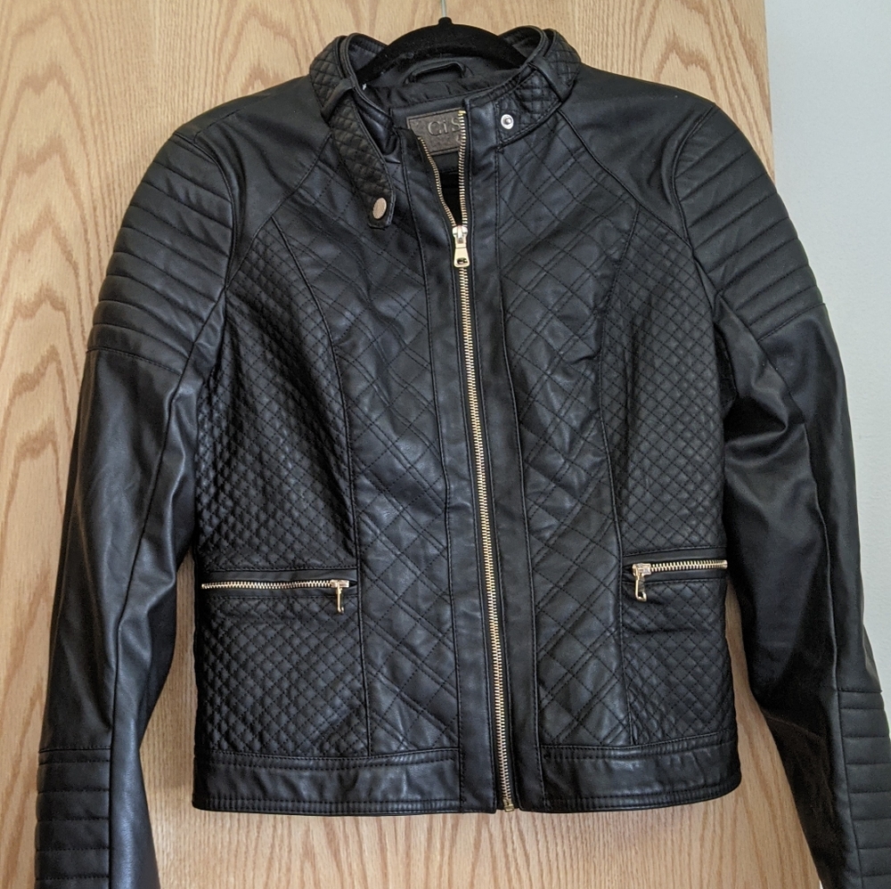 Black quilted faux leather jacket
